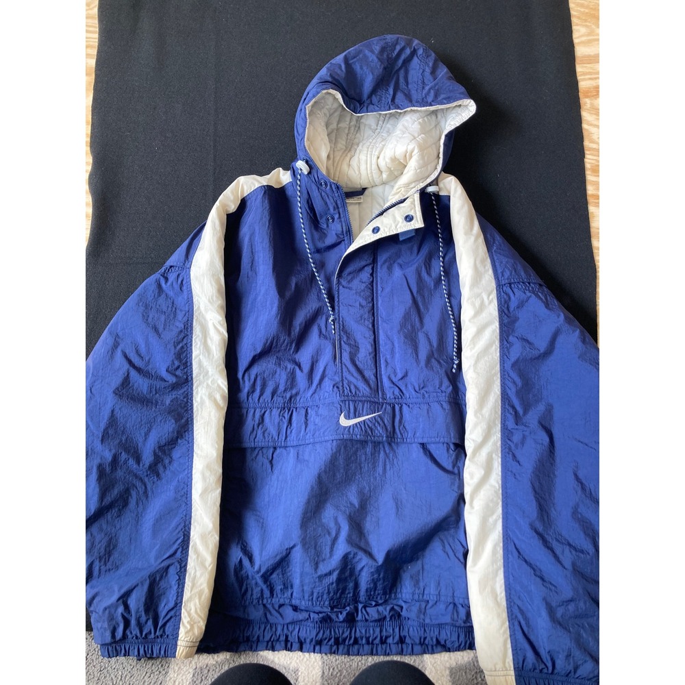 Vintage Nike Anorak Windbreaker Jacket‎ Blue White Oversized Back Swoosh Mens XL
